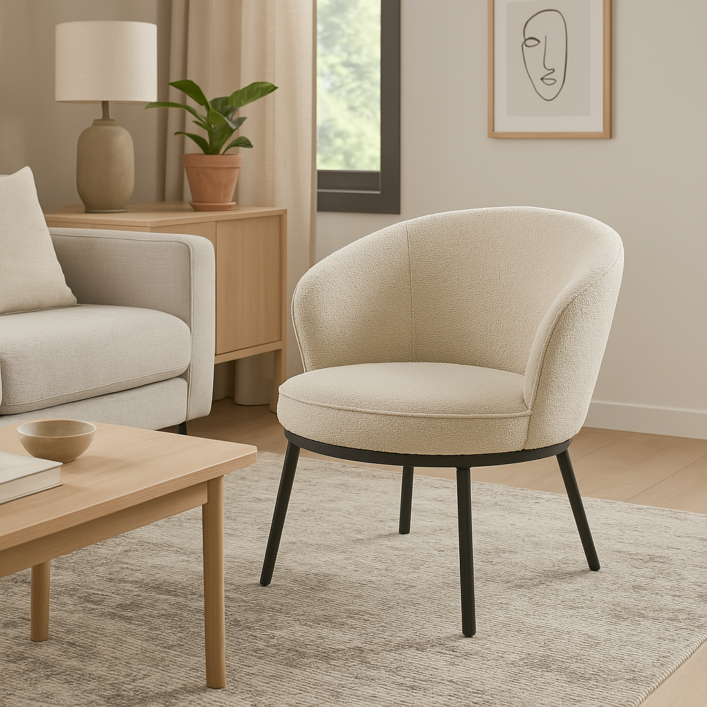 UQ NAGI LOUNGE BOUCLÉ Beige design Upholstered indoor armchair